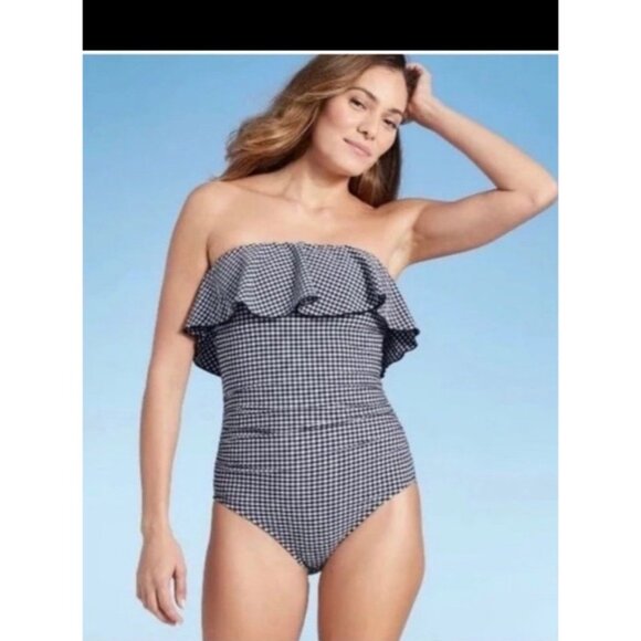 NWT Kona Sol Women’s One Piece Gingham Ruffle Swimsuit Size Large - Picture 1 of 4
